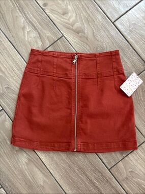 We the Free Rust Red Front-Zip stretchy Mini Skirt Free People Women’s 27 NWT